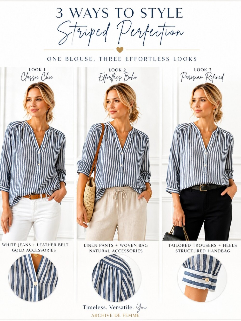 Old Navy Blue & White Striped Split Neck Blouse Size Large | 3/4 Sleeve Lightwei - Picture 3 of 8